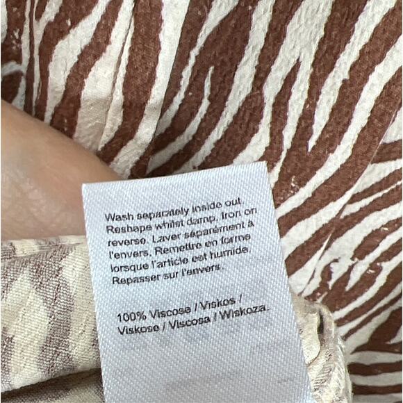 River Island Womens 100% Viscose Size 10 Brown Animal Print Shirred Midi Dress - Picture 13 of 13